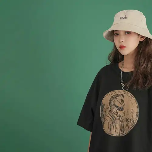 含棉夏季新款ins宽松款短袖t恤男女韩版学生印花慵懒风大码女装潮