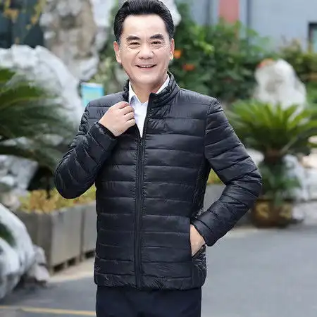 洋湖轩榭秋冬季新款中老年人男装立领轻薄棉衣中年男士爸爸装棉服a