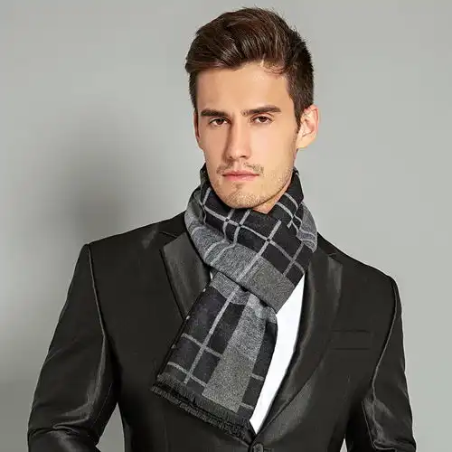 俞兆林秋冬季男士围巾年轻人中老年中年人老人男围巾厚保暖礼盒装