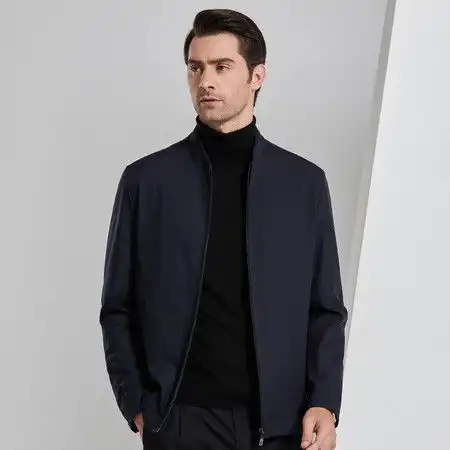 汤河之家2019秋季新款男士防水立领夹克修身外套休闲领导夹克衫男防皱c