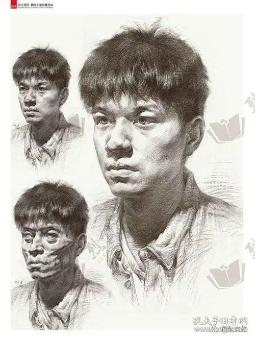 状元导师素描头像临摹范本2020烈公文化胡勇五官结构肌肉照片对画
