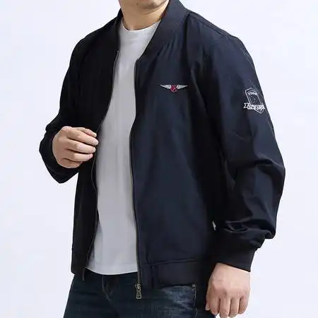汤河之家春秋季新款男飞行员立领夹克胖子肥佬宽松薄款棒球服外套特大号b