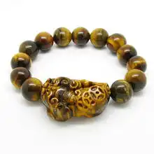 天然黄虎眼石貔貅手链眼线清晰男女手链猫眼石虎睛石
