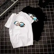夏季学生圆领短袖t恤男青少年休闲港风大码特色印花男t20p30