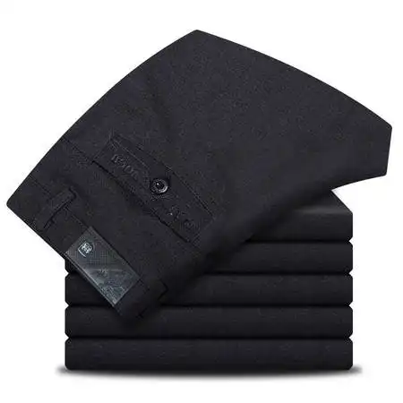 休闲裤男秋冬款长裤直筒宽松微弹商务西裤中老年高腰爸爸裤中厚图片大全邮乐官方网站