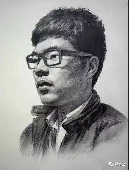 素描头像戴眼镜的34男青年及侧身男中年