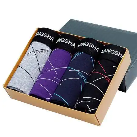 4条装浪莎男士内裤男平角裤纯棉透气平角内裤青年男生四角裤头短裤衩图片大全邮乐官方网站