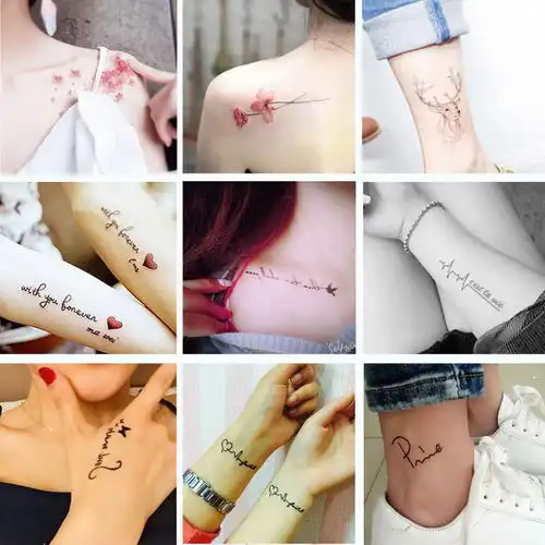 纹身贴防水男女持久个性英文字母小清新性感花臂仿真情侣纹身贴纸
