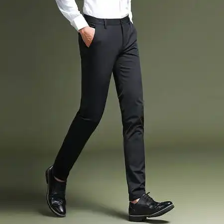 汤河之家春季男式休闲裤西裤薄款纯色四面中弹青年长裤中腰修身士正装