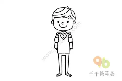 背书包的小男孩简笔画