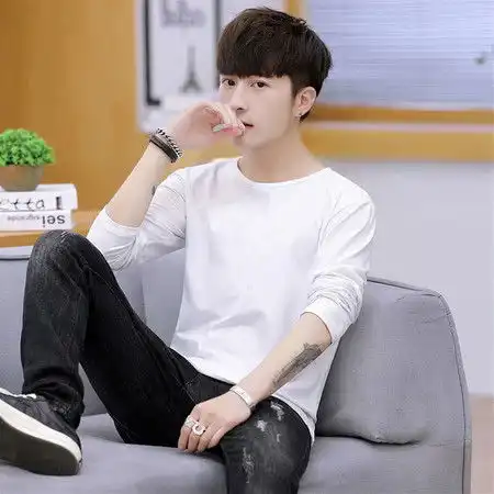 圆领长袖t恤纯色男打底常规款图片大全邮乐官方网站