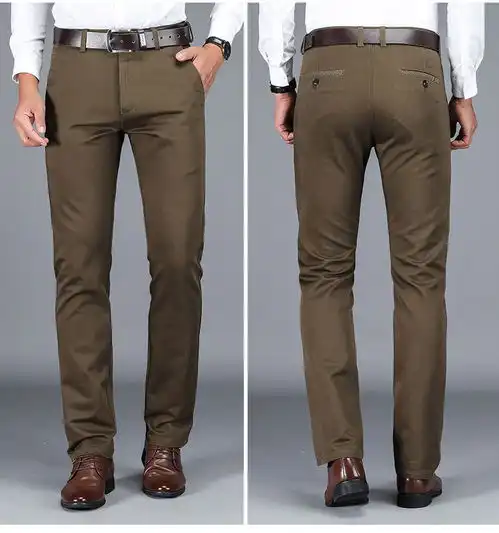 汤河之家新款秋冬男士休闲裤加绒直筒修身男式厚款纯棉弹力男长裤c