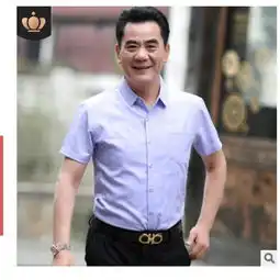 翻领休闲上衣时尚爸爸装衬衣夏装中老年男装中年男士短袖衬衫俏美