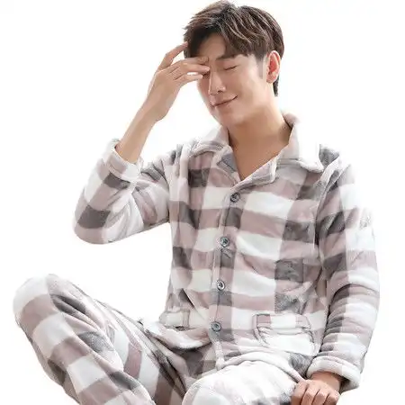 南极人家居法兰绒休闲亲肤保暖格子款秋冬男士睡衣套装图片大全邮乐官方网站