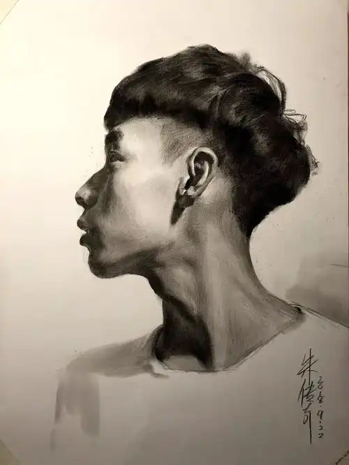 第三三集朱传奇教你画光源直指正侧面的男青年素描头像