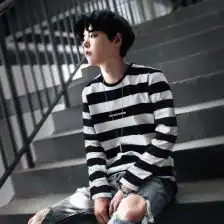 黑白条纹t恤男长袖宽松韩版