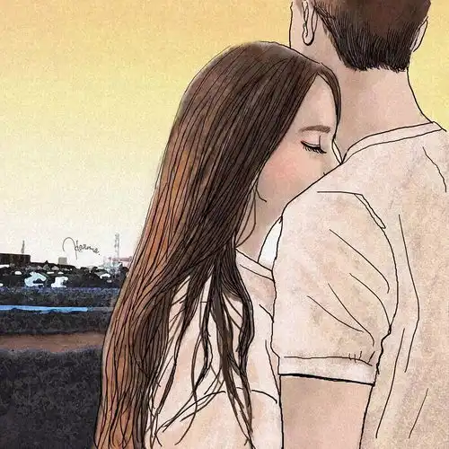 情侣接吻插画,甜羞甜羞的那些瞬间