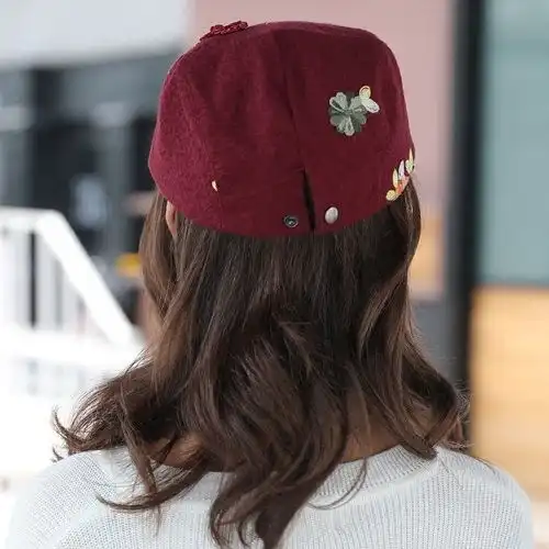 帽子中国风女春秋冬鸭舌帽女韩版时尚民族贝雷帽秋季百搭潮前进帽
