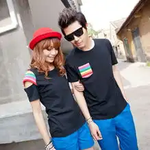 2012新款爱的国度情侣装夏装韩版圆领彩虹纯棉莱卡情侣短袖t恤女