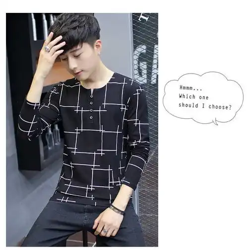 lm韩版修身长袖t恤男纯棉青少年体恤潮流休闲男装