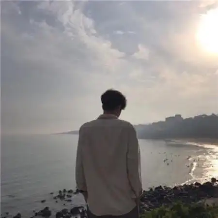 海边意境情侣头像,比较独特的侧面的背影的