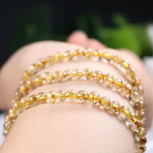 天然金发晶手链冰透金丝金发晶三圈手串转运招财水晶男女饰品