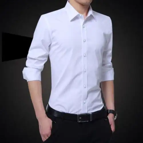 男士长袖衬衫白色男衬衫商务修身黑纯色工装职业男士衬衣大码男装
