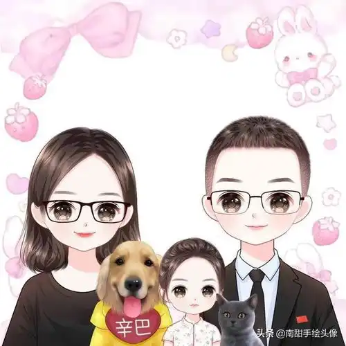 一家三口四口全家福手绘微信头像可爱又温馨