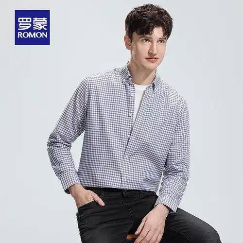 罗蒙romon含桑蚕丝短袖衬衫男格纹翻领莫代尔中老年春夏商务休闲衬衣蓝色180165185斤