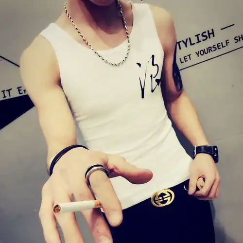 中国风潮流男装夏季男士背心韩版修身男背心社会人无袖紧身上衣男