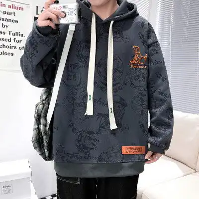 ypy6310p39春秋爆款满印绣花宽版连帽卫衣男女美式街头嘻哈潮流时尚长袖卫衣