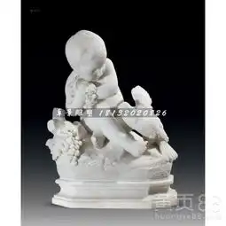 拿葡萄的小男孩和鹦鹉雕塑汉白玉西方人物石雕-黄页88网