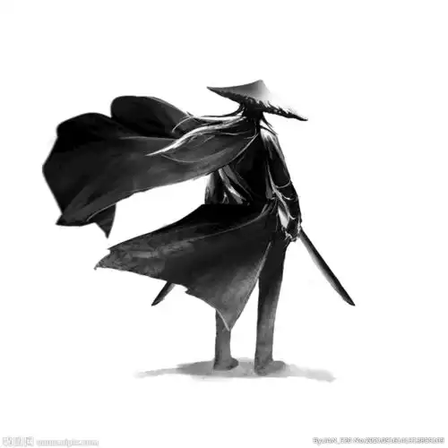 人物插画水墨卡通剑客元素图片