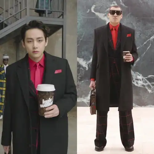 bts为lv走秀男模成背景,金泰亨背头配大衣高级霸气,成时尚宠儿