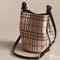 burberry巴宝莉haymarket格子纹黑皮拼皮水桶包40571581