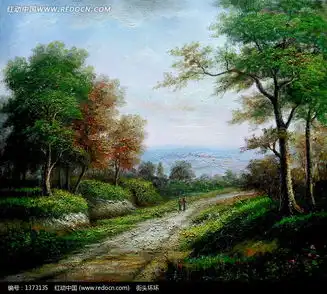 海边树林间的一条土路油画图片免费下载红动网