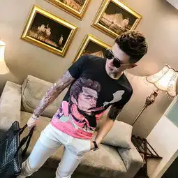 2019新款3d数码印花精神小伙修身男短袖t恤