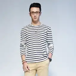 唐狮男休闲色织条纹长袖tee恤613111023406