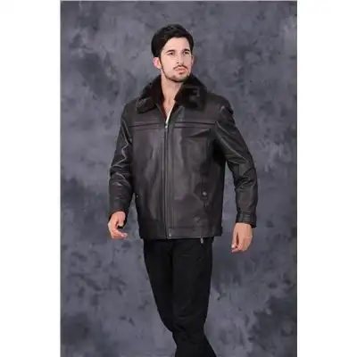 密涅尔棕色黑色鹿皮进口水貂内胆水貂领男士皮衣男人味福卡商城