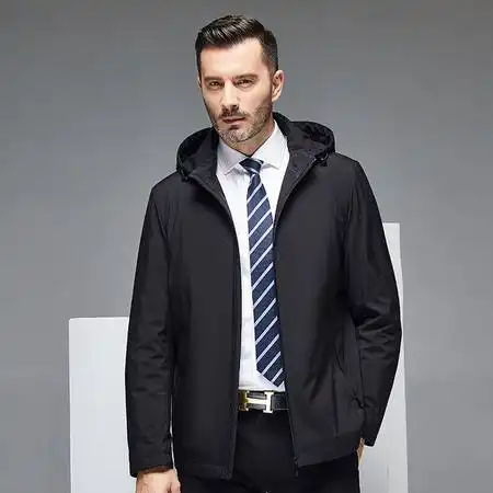 汤河之家秋冬新款男士棉衣中老年男装休闲外套可以脱卸帽子棉服爸爸装b