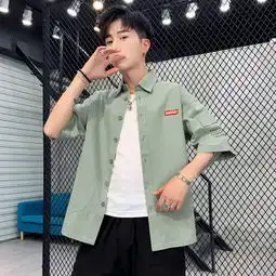 港风工装男士夏季短袖衬衫2020新款时尚很仙男外套洋气