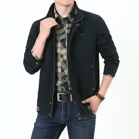 洋湖轩榭春秋立领男士外套夹克男中年纯棉水洗衣服时尚爸爸装a图片大全邮乐官方网站