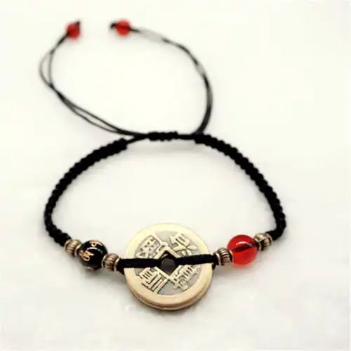 本命年手工编织平安结红绳手链转运招财情侣红线手绳男女铜钱手