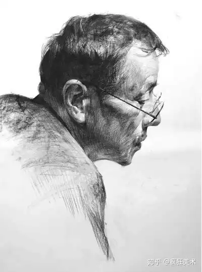 艺考生必看素描头像绘画步骤侧面戴眼镜中男老年
