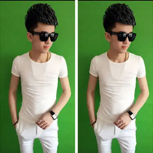 社会精神小伙短袖男修身圆领纯色t恤快手红人同款半袖社会男青年