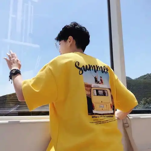 2019夏季七分袖t恤男修身圆领中袖男装五分袖衣服7分短袖潮流半袖