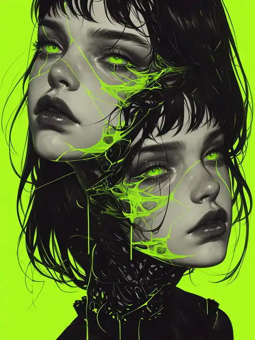 条纹绿色头像01midjourney人物