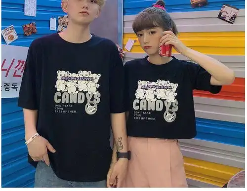 卓纪情侣装小众短款短袖t恤女ins潮宽松韩版高腰露脐上衣设计感春夏装