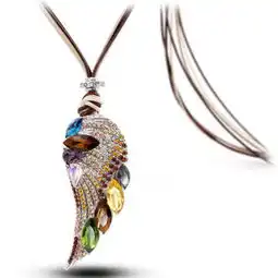 欧美复古折翼天使单翼翅膀毛衣链复古长款项链彩钻项链渴望3308