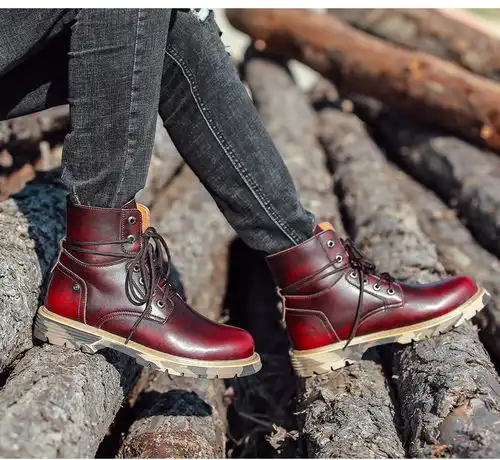 真皮马丁靴男英伦风男士复古工装靴子高帮男鞋擦色皮鞋沙漠军靴潮